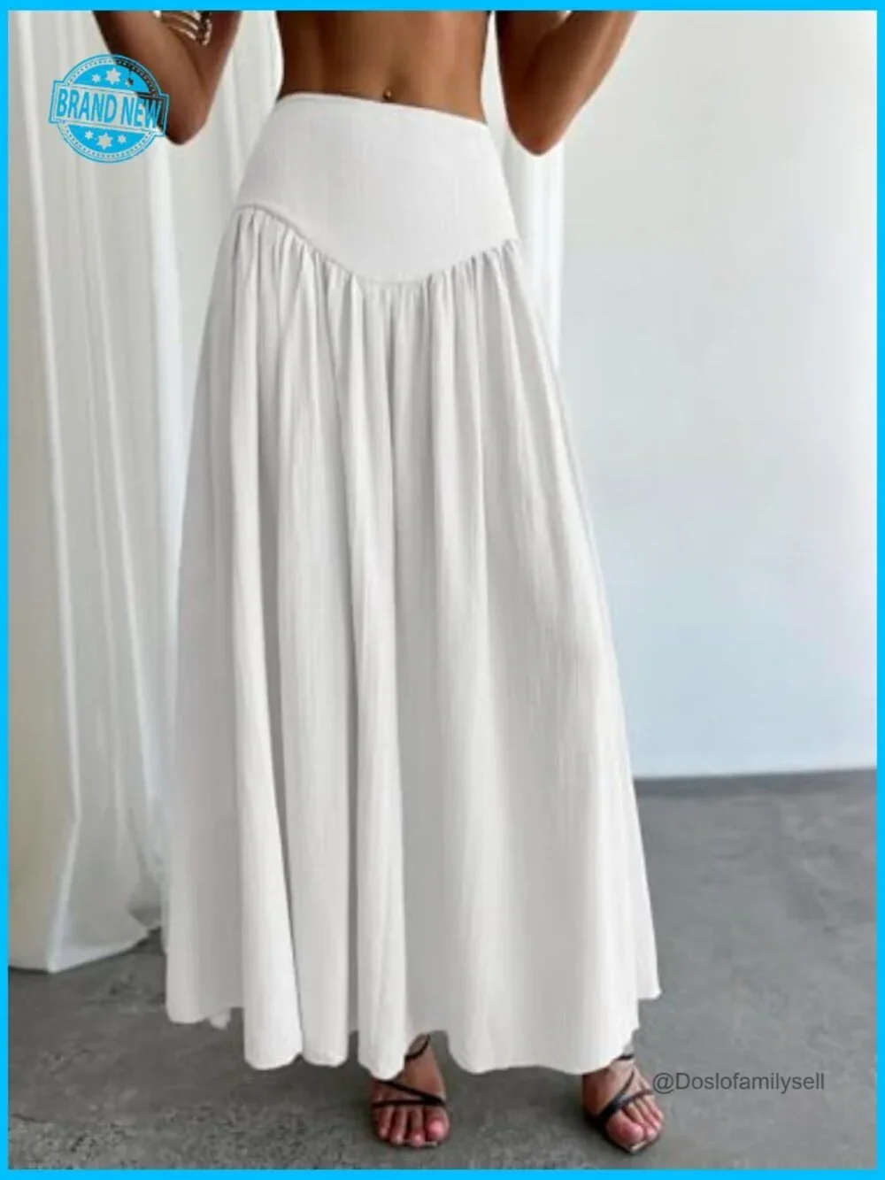 Pleated Flowy Maxi Skirt High Waist Long Skirt with Pocket Y2K